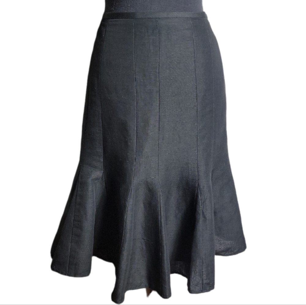 LOFT black A line flare hem linen rayon blend skirt women's size 4 classic